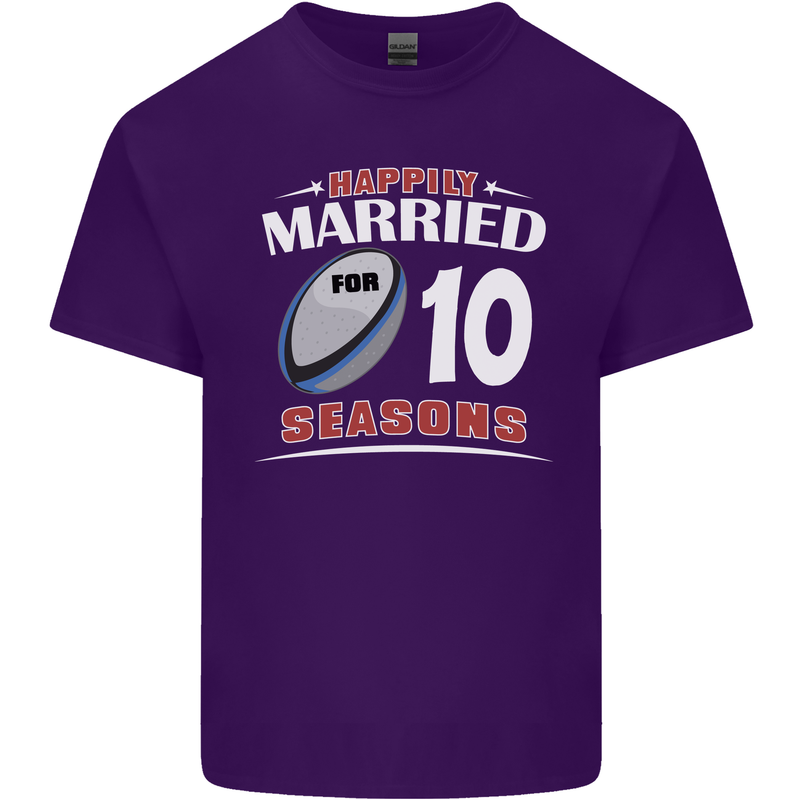 10 Year Wedding Anniversary 10th Rugby Mens Cotton T-Shirt Tee Top Purple