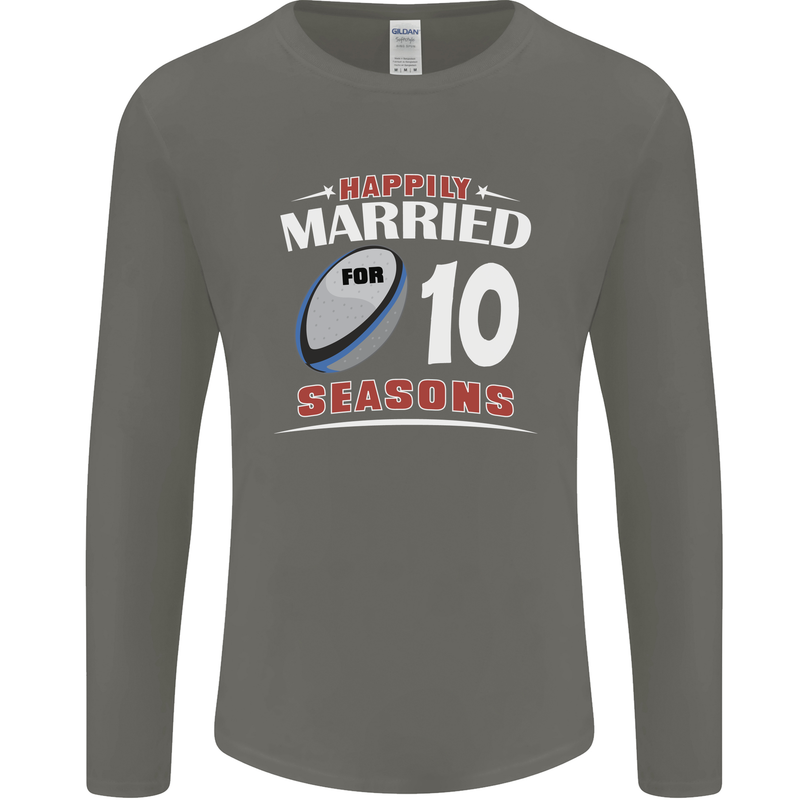 10 Year Wedding Anniversary 10th Rugby Mens Long Sleeve T-Shirt Charcoal