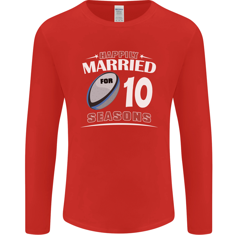 10 Year Wedding Anniversary 10th Rugby Mens Long Sleeve T-Shirt Red