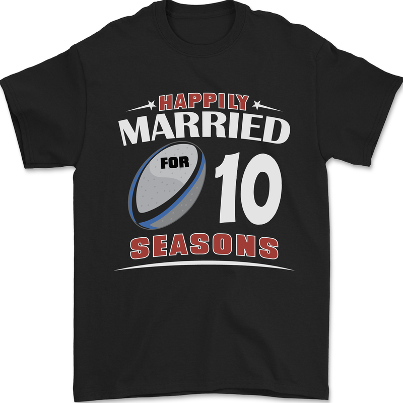 10 Year Wedding Anniversary 10th Rugby Mens T-Shirt 100% Cotton Black