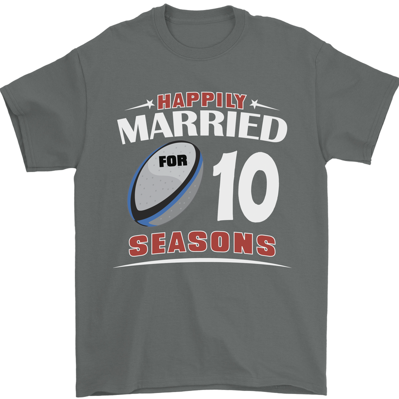 10 Year Wedding Anniversary 10th Rugby Mens T-Shirt 100% Cotton Charcoal
