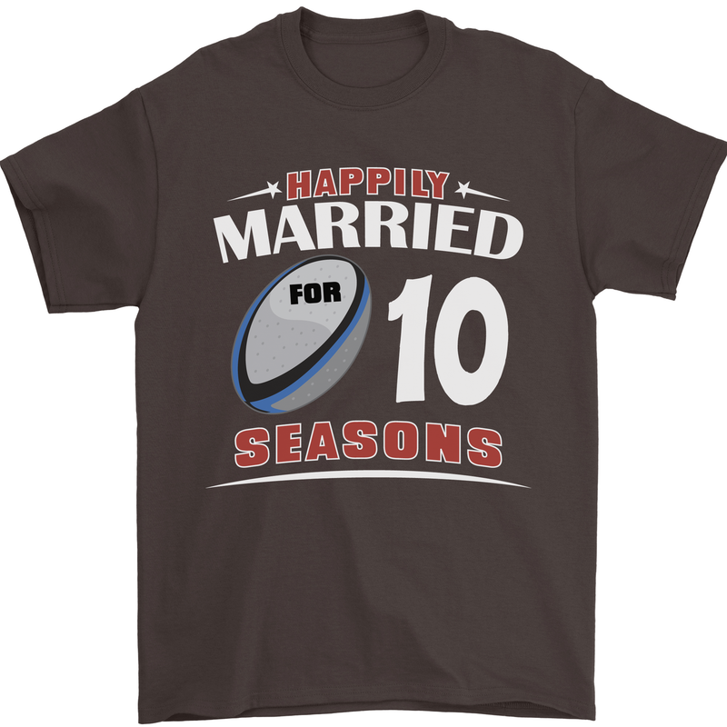 10 Year Wedding Anniversary 10th Rugby Mens T-Shirt 100% Cotton Dark Chocolate