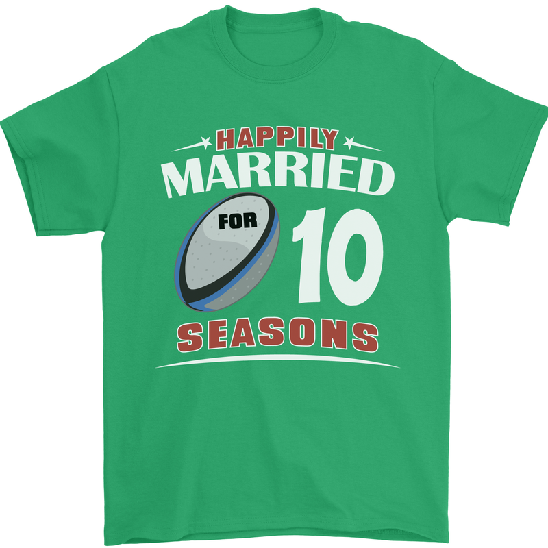 10 Year Wedding Anniversary 10th Rugby Mens T-Shirt 100% Cotton Irish Green