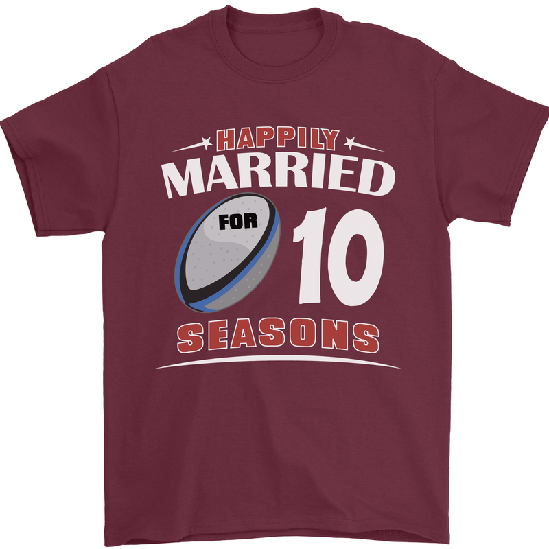 10 Year Wedding Anniversary 10th Rugby Mens T-Shirt 100% Cotton Maroon