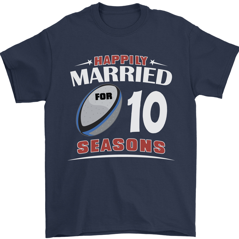 10 Year Wedding Anniversary 10th Rugby Mens T-Shirt 100% Cotton Navy Blue
