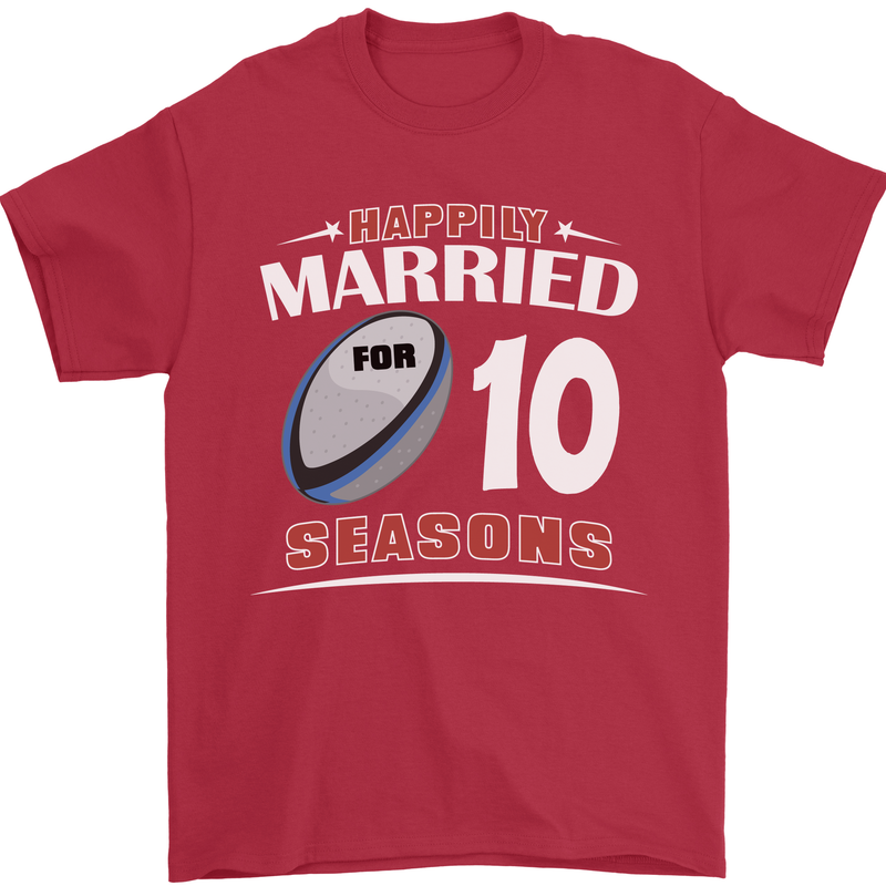10 Year Wedding Anniversary 10th Rugby Mens T-Shirt 100% Cotton Red