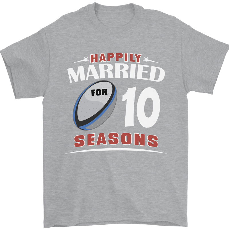 10 Year Wedding Anniversary 10th Rugby Mens T-Shirt 100% Cotton Sports Grey