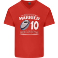 10 Year Wedding Anniversary 10th Rugby Mens V-Neck Cotton T-Shirt Red
