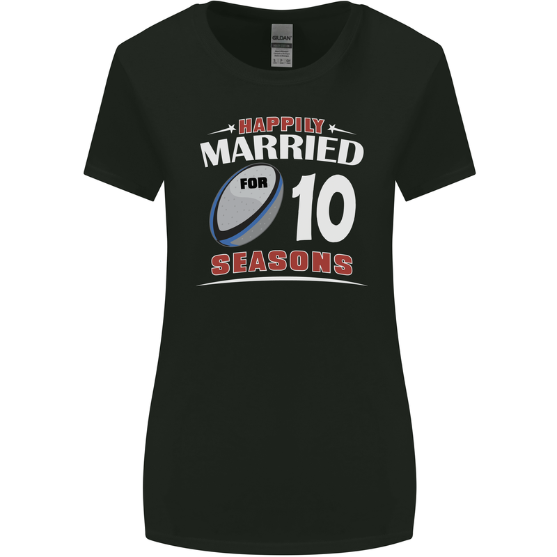 10 Year Wedding Anniversary 10th Rugby Womens Wider Cut T-Shirt Black