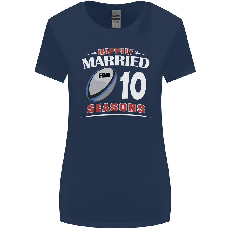 10 Year Wedding Anniversary 10th Rugby Womens Wider Cut T-Shirt Navy Blue