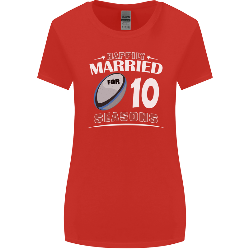 10 Year Wedding Anniversary 10th Rugby Womens Wider Cut T-Shirt Red