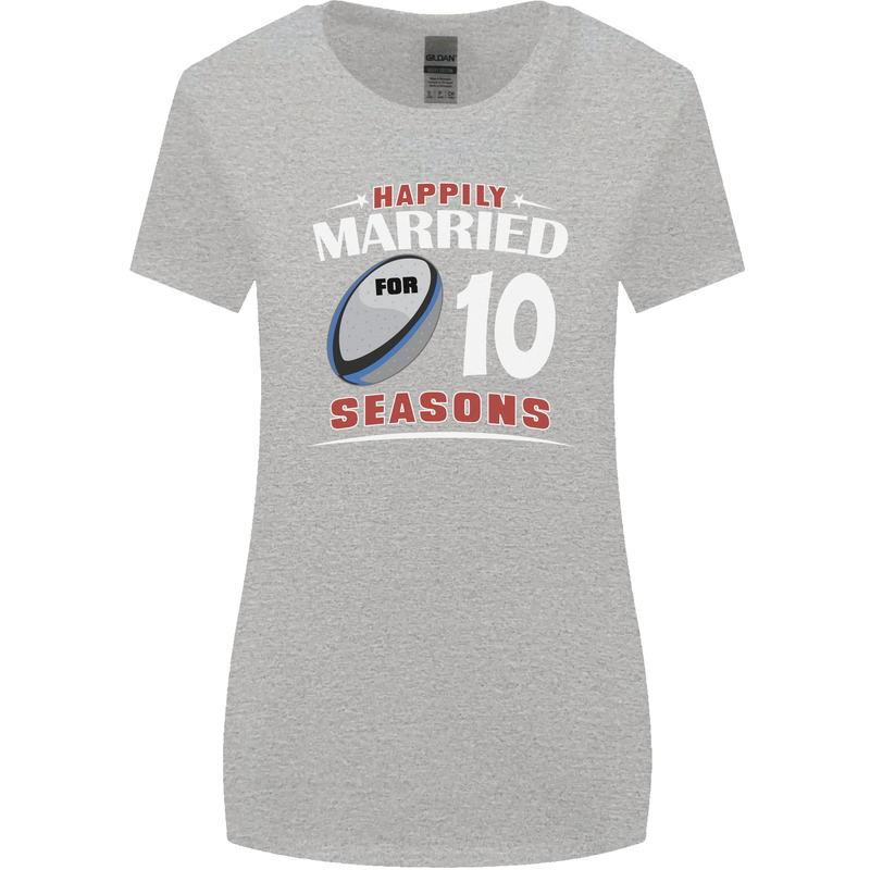 10 Year Wedding Anniversary 10th Rugby Womens Wider Cut T-Shirt Sports Grey