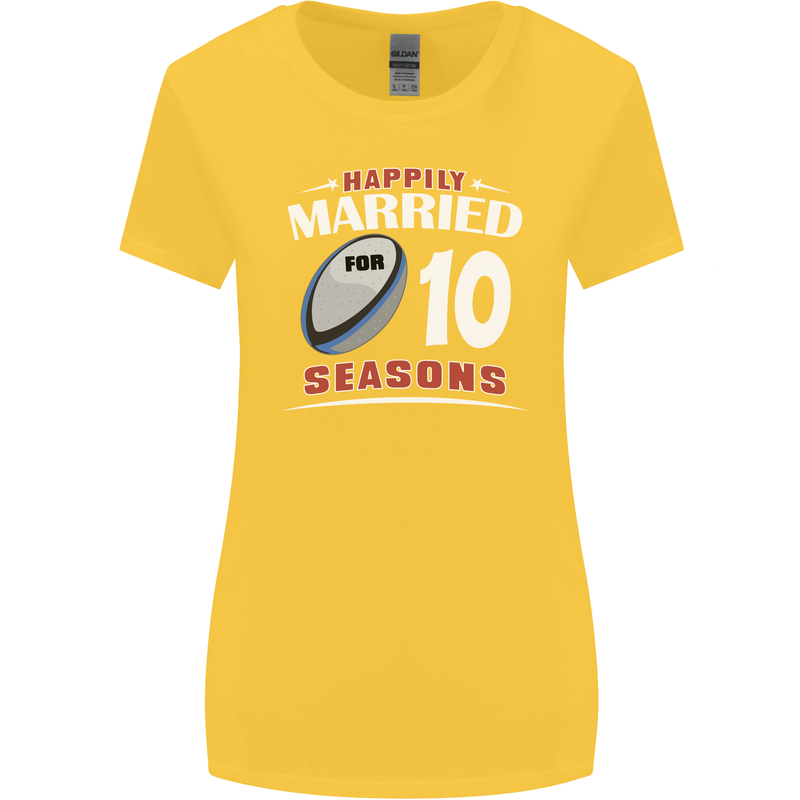 10 Year Wedding Anniversary 10th Rugby Womens Wider Cut T-Shirt Yellow