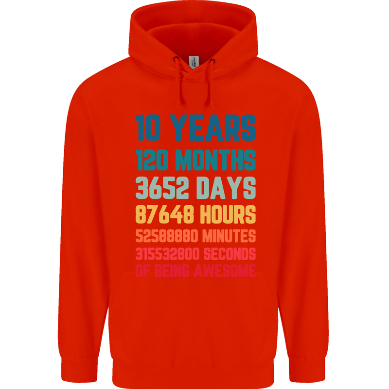 10th Birthday 10 Year Old Childrens Kids Hoodie Bright Red