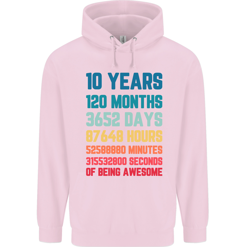 10th Birthday 10 Year Old Childrens Kids Hoodie Light Pink