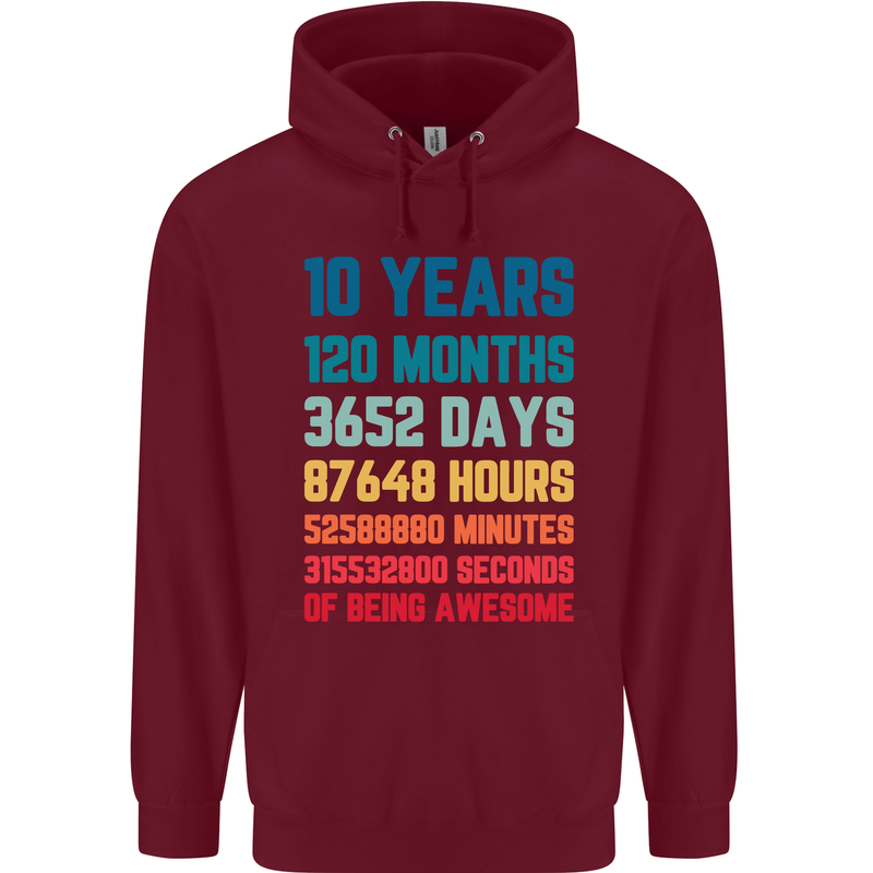 10th Birthday 10 Year Old Childrens Kids Hoodie Maroon