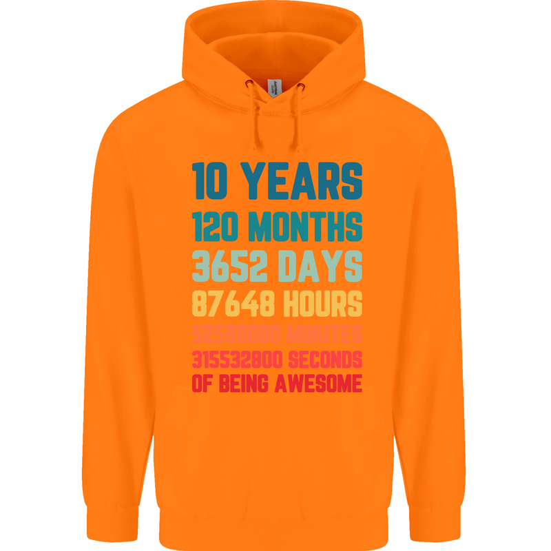 10th Birthday 10 Year Old Childrens Kids Hoodie Orange