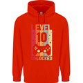 10th Birthday 10 Year Old Level Up Gamming Childrens Kids Hoodie Bright Red