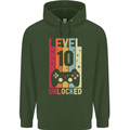 10th Birthday 10 Year Old Level Up Gamming Childrens Kids Hoodie Forest Green