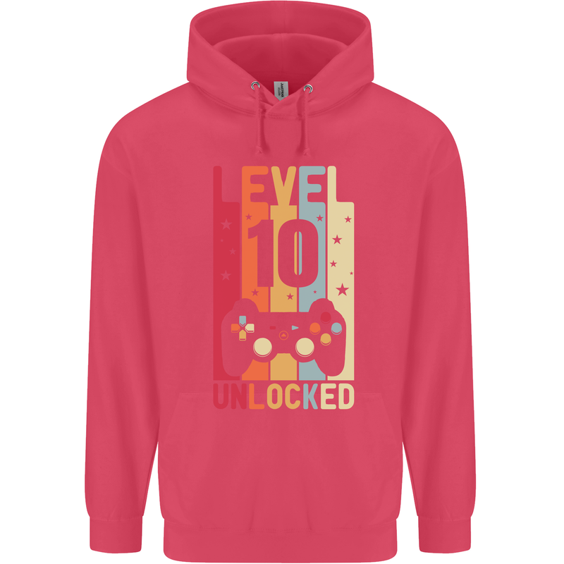 10th Birthday 10 Year Old Level Up Gamming Childrens Kids Hoodie Heliconia
