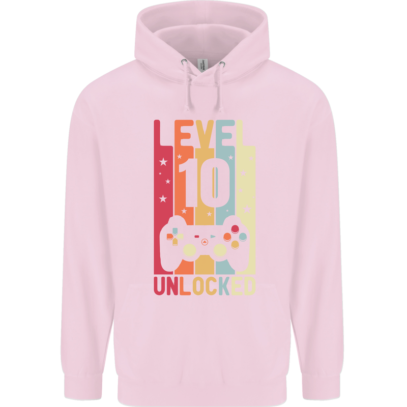 10th Birthday 10 Year Old Level Up Gamming Childrens Kids Hoodie Light Pink