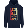 10th Birthday 10 Year Old Level Up Gamming Childrens Kids Hoodie Navy Blue