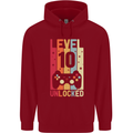 10th Birthday 10 Year Old Level Up Gamming Childrens Kids Hoodie Red