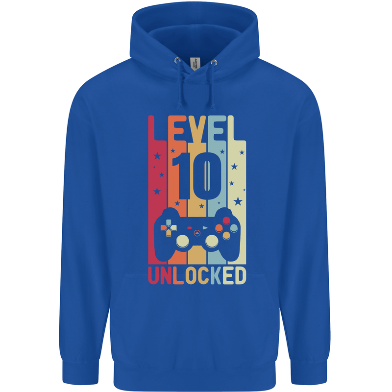 10th Birthday 10 Year Old Level Up Gamming Childrens Kids Hoodie Royal Blue