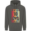 10th Birthday 10 Year Old Level Up Gamming Childrens Kids Hoodie Storm Grey