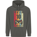 10th Birthday 10 Year Old Level Up Gamming Childrens Kids Hoodie Storm Grey