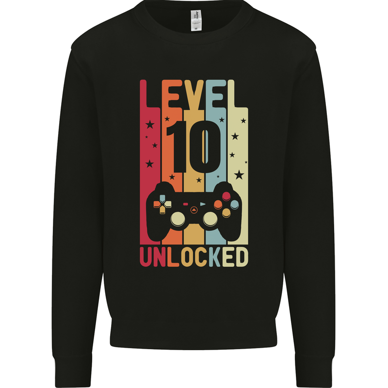 10th Birthday 10 Year Old Level Up Gamming Kids Sweatshirt Jumper Black