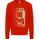 10th Birthday 10 Year Old Level Up Gamming Kids Sweatshirt Jumper Bright Red