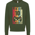 10th Birthday 10 Year Old Level Up Gamming Kids Sweatshirt Jumper Forest Green