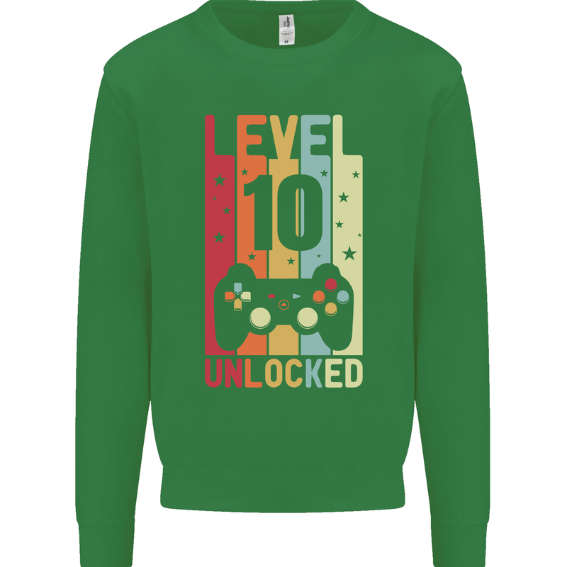 10th Birthday 10 Year Old Level Up Gamming Kids Sweatshirt Jumper Irish Green