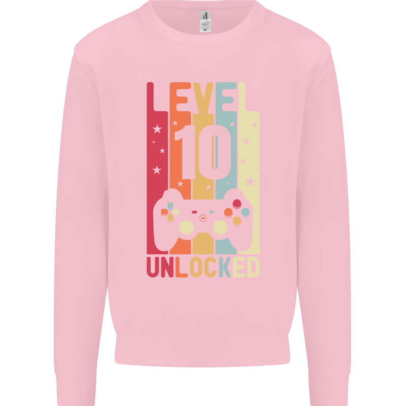 10th Birthday 10 Year Old Level Up Gamming Kids Sweatshirt Jumper Light Pink