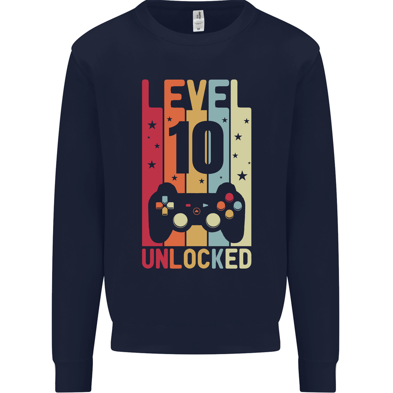 10th Birthday 10 Year Old Level Up Gamming Kids Sweatshirt Jumper Navy Blue
