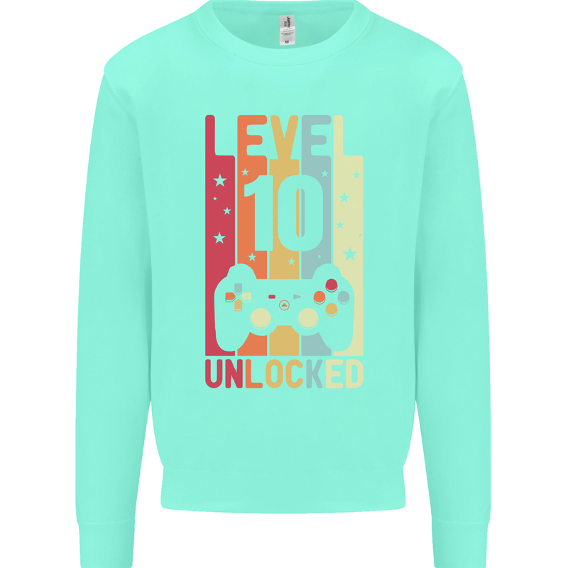 10th Birthday 10 Year Old Level Up Gamming Kids Sweatshirt Jumper Peppermint
