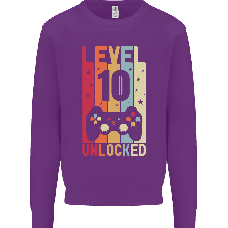 10th Birthday 10 Year Old Level Up Gamming Kids Sweatshirt Jumper Purple