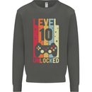 10th Birthday 10 Year Old Level Up Gamming Kids Sweatshirt Jumper Storm Grey