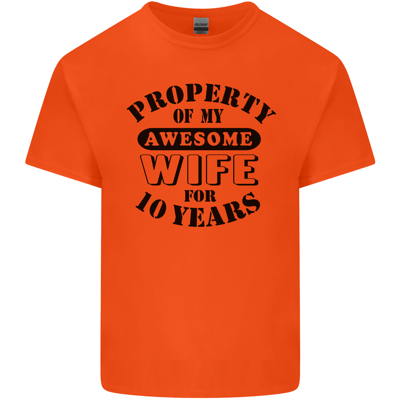 10th Wedding Anniversary 10 Year Funny Wife Mens Cotton T-Shirt Tee Top Orange