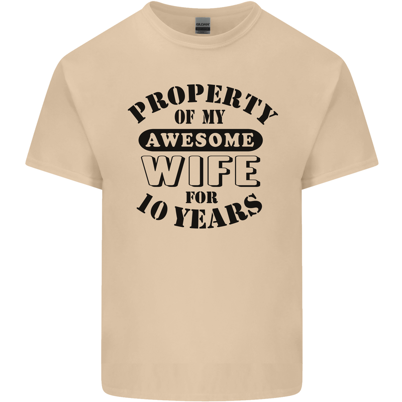 10th Wedding Anniversary 10 Year Funny Wife Mens Cotton T-Shirt Tee Top Sand