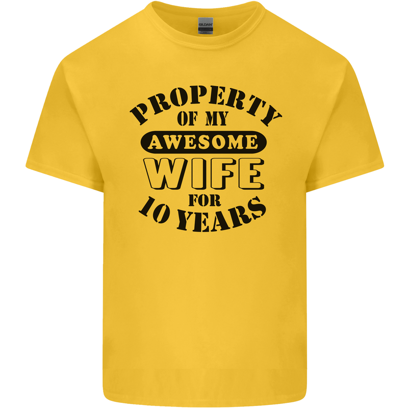 10th Wedding Anniversary 10 Year Funny Wife Mens Cotton T-Shirt Tee Top Yellow