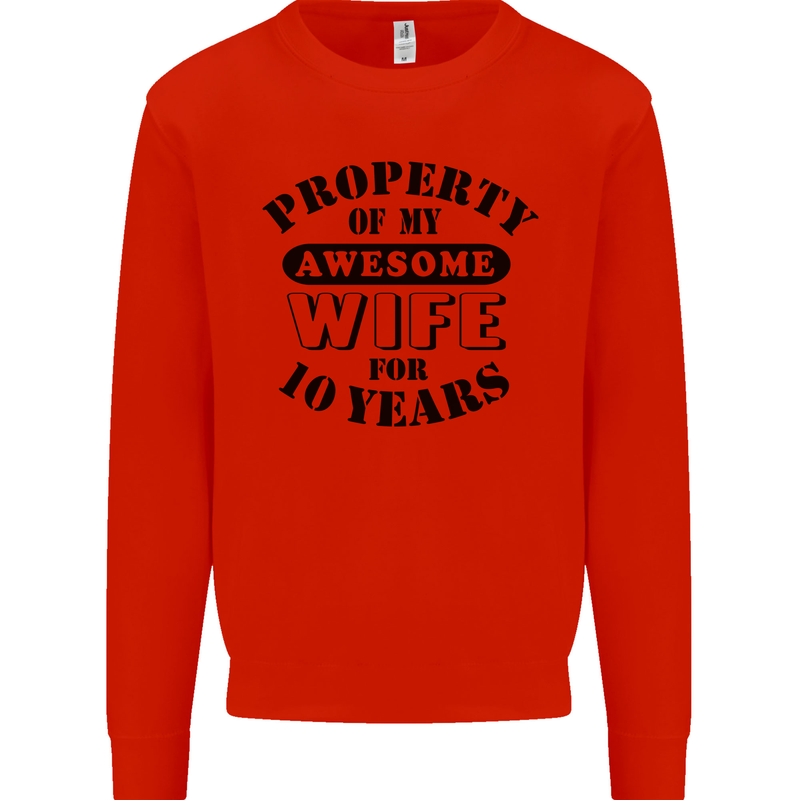 10th Wedding Anniversary 10 Year Funny Wife Mens Sweatshirt Jumper Bright Red