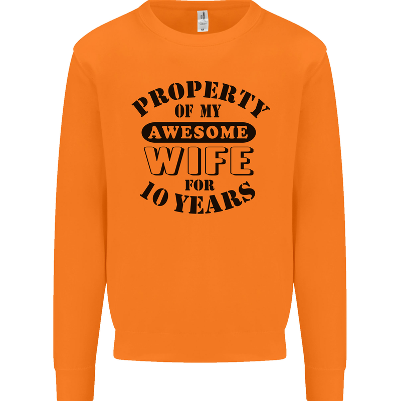 10th Wedding Anniversary 10 Year Funny Wife Mens Sweatshirt Jumper Orange