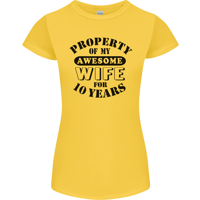 10th Wedding Anniversary 10 Year Funny Wife Womens Petite Cut T-Shirt Yellow