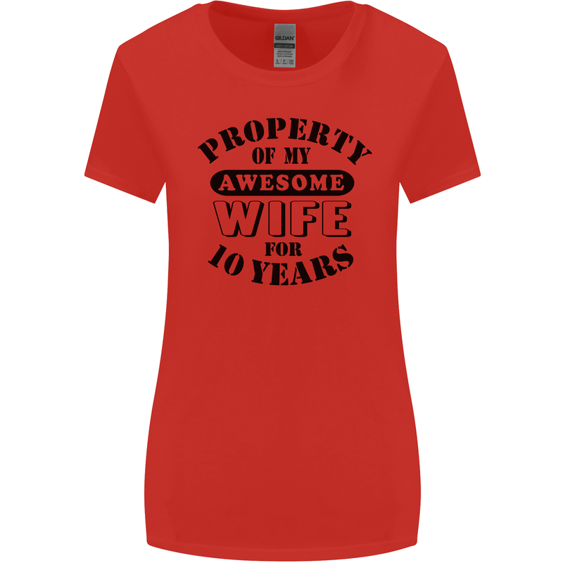 10th Wedding Anniversary 10 Year Funny Wife Womens Wider Cut T-Shirt Red