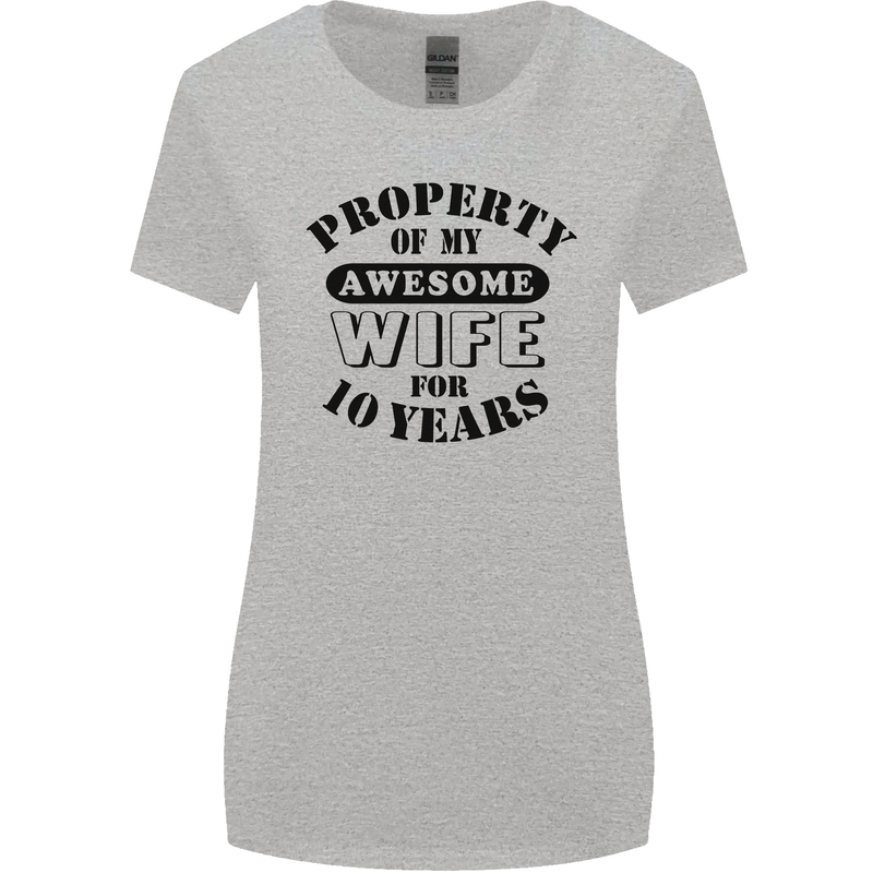 10th Wedding Anniversary 10 Year Funny Wife Womens Wider Cut T-Shirt Sports Grey