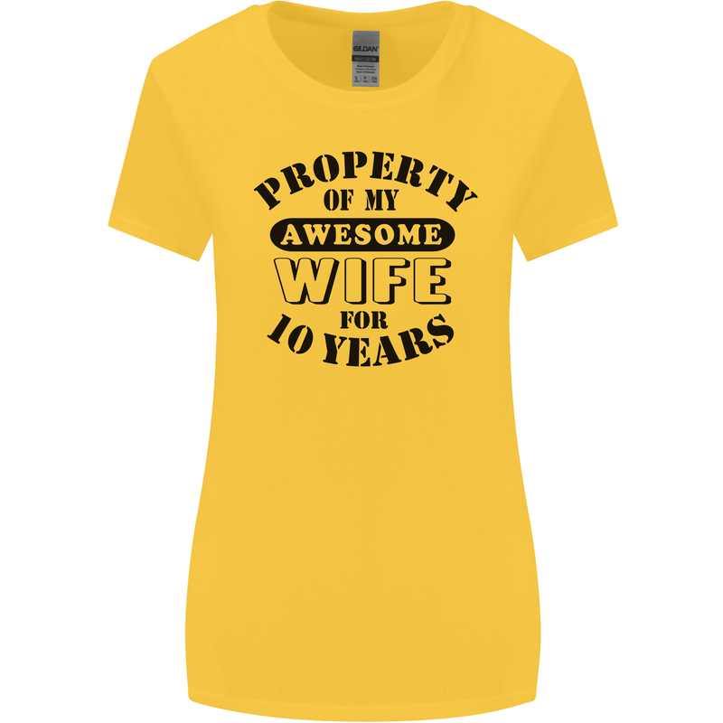 10th Wedding Anniversary 10 Year Funny Wife Womens Wider Cut T-Shirt Yellow