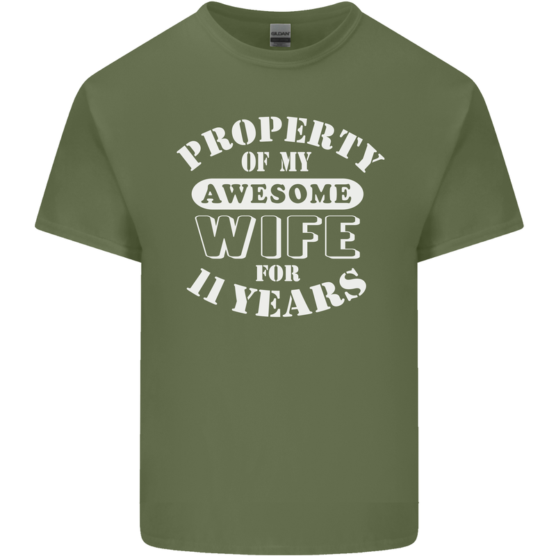 11 Year Wedding Anniversary 11th Funny Wife Mens Cotton T-Shirt Tee Top Military Green