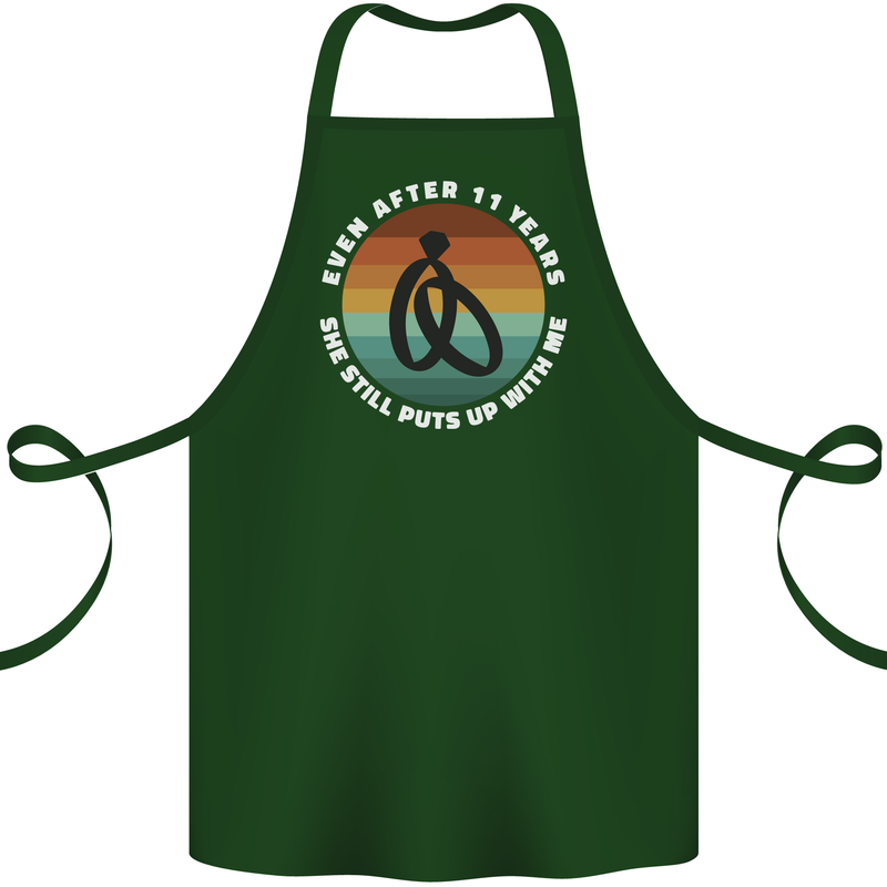 11 Year Wedding Anniversary 11th Marriage Cotton Apron 100% Organic Forest Green